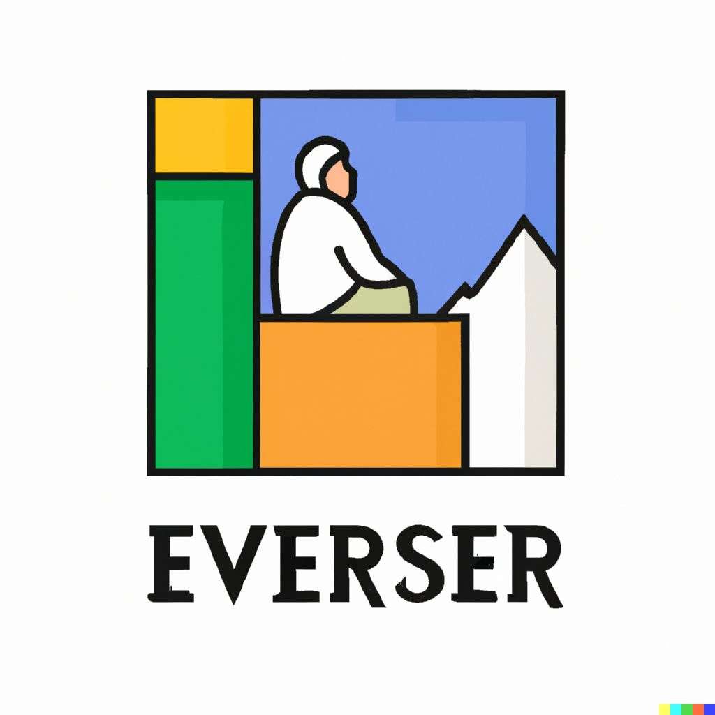 someone gazing at Mount Everest, iconized modern colorful clean linear illustration, inspired by Bauhaus